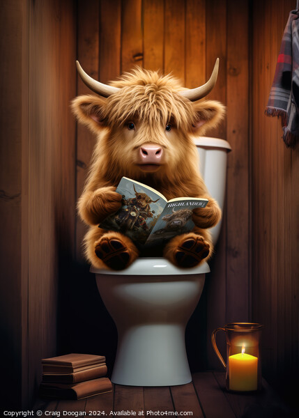 Highland Cow on the Toilet Picture Board by Craig Doogan