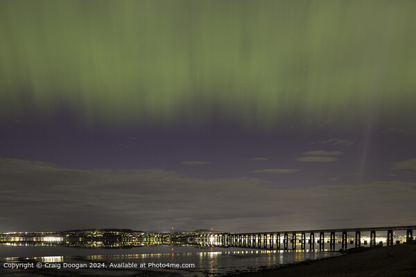 Green Aurora Dundee Cityscape Picture Board by Craig Doogan