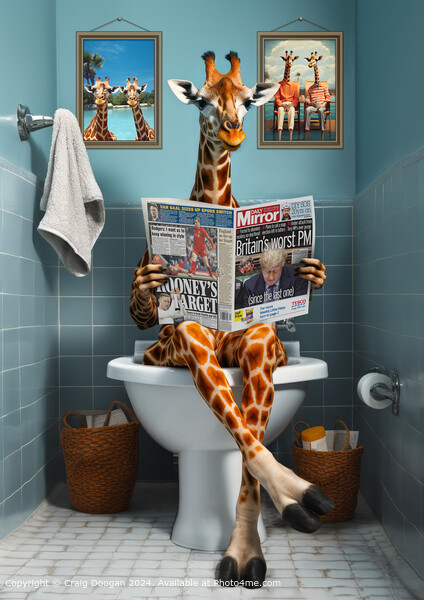 Giraffe on the Toilet Reading Newspaper Picture Board by Craig Doogan