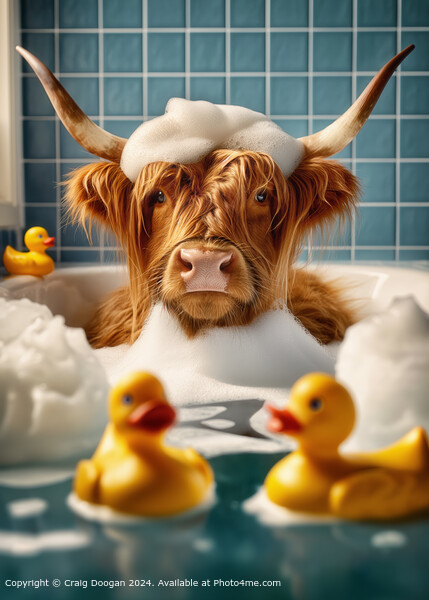 Highland Cow Bubble Bath Picture Board by Craig Doogan