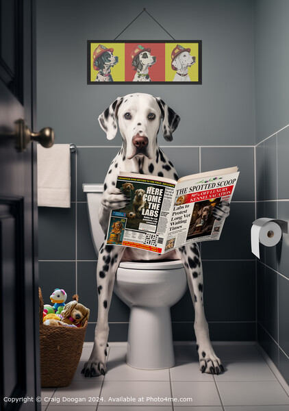 Dalmatian on the Toilet Reading Newspaper Picture Board by Craig Doogan