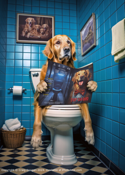 Golden Retriever on the Toilet Reading Magazine Picture Board by Craig Doogan