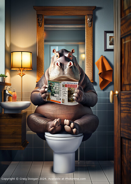 Funny Hippo Reading Newspaper on the Toilet Picture Board by Craig Doogan