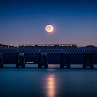 Buy canvas prints of Dundee Tay Rail Bridge - Waxing Crescent Moon by Craig Doogan