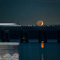 Buy canvas prints of Dundee Tay Rail Bridge - Waxing Crescent Moonscape by Craig Doogan