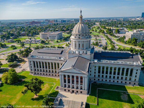 Aerial view of the Oklahoma State Capitol and downtown cityscape Picture Board by Chon Kit Leong