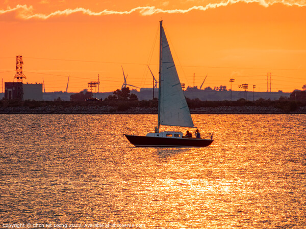 Sunset close up shot of a boat sailing in Lake Hefner Picture Board by Chon Kit Leong