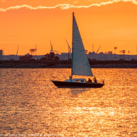 Buy canvas prints of Sunset close up shot of a boat sailing in Lake Hefner by Chon Kit Leong