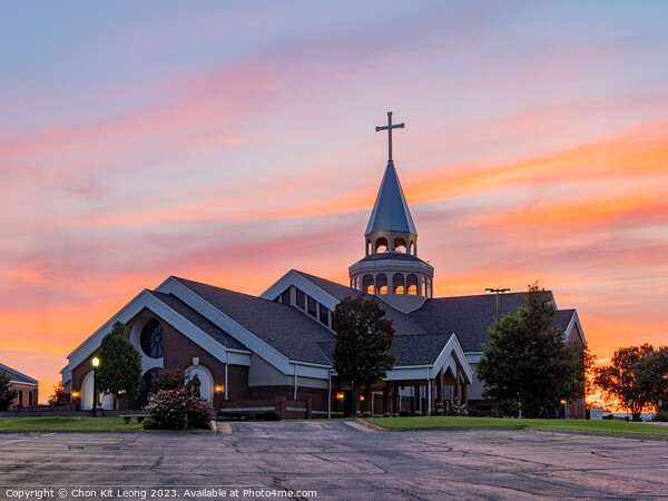 Sunset view of the St Monica Catholic Church Picture Board by Chon Kit Leong