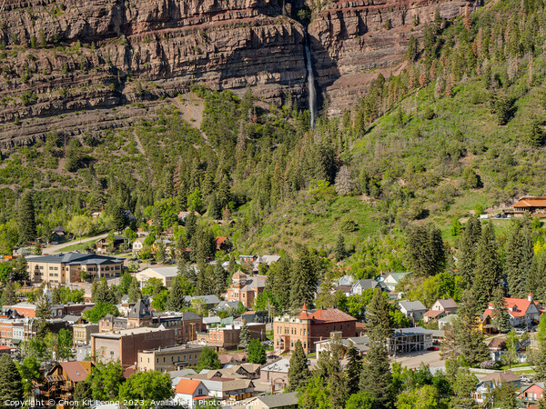 Sunny view of the Cascade Falls landscape and cityscape in Ouray Picture Board by Chon Kit Leong