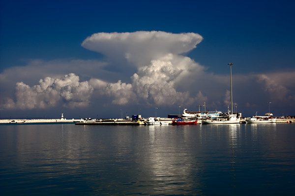 Zakynthos Harbour Cloudscape Picture Board by Jeremy Hayden