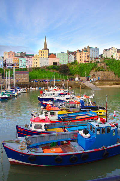 Boats in a Line at Tenby Picture Board by Jeremy Hayden