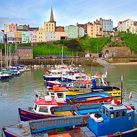 Buy canvas prints of Boats in a Line at Tenby by Jeremy Hayden