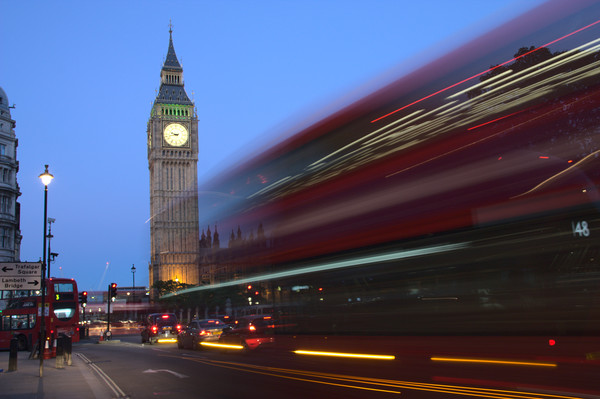 Rush Hour London Bus and Big Ben Picture Board by Jeremy Hayden