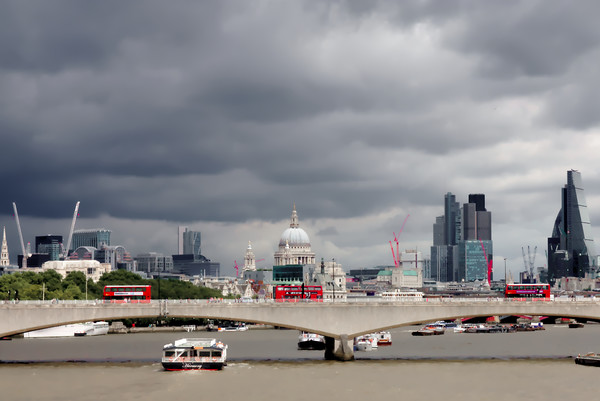 Three London Buses on Waterloo Bridge Picture Board by Jeremy Hayden
