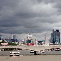 Buy canvas prints of Three London Buses on Waterloo Bridge by Jeremy Hayden