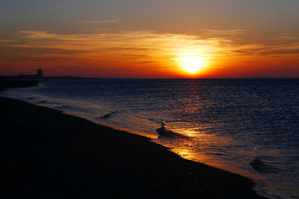 Mediterranean Beach Sunrise near Valras Plage Picture Board by Jeremy Hayden
