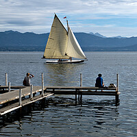 Buy canvas prints of Sailing on Lake Geneva at Plage de Perroy by Jeremy Hayden