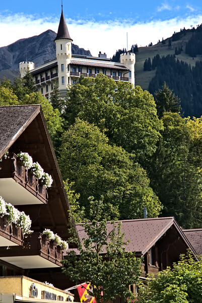 Mountains and Castles in Gstaad Picture Board by Jeremy Hayden