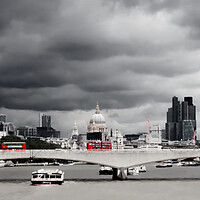 Buy canvas prints of Three London Buses on Waterloo Bridge Mono by Jeremy Hayden