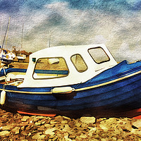Buy canvas prints of Blue and Red Boat Watercolour effect. by Paul Cullen