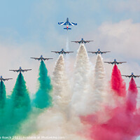Buy canvas prints of Frecce Tricolore Formation Diplay by Steve de Roeck
