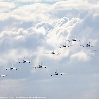 Buy canvas prints of Frecce Tricolore Depart In Formation by Steve de Roeck