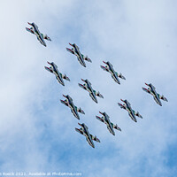 Buy canvas prints of Frecce Tricolore Loop In Formation by Steve de Roeck