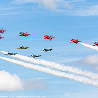 Buy canvas prints of Red Arrows Escort BBMF Spitfires by Steve de Roeck