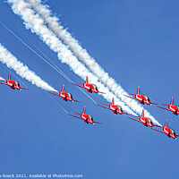 Buy canvas prints of Red Arrows Formation Jets. by Steve de Roeck