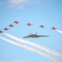 Buy canvas prints of Red Arrows Escort The Avro Vulcan XH558 by Steve de Roeck