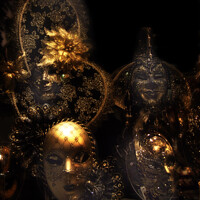 Buy canvas prints of Ghostly Golden Masks by Steve de Roeck