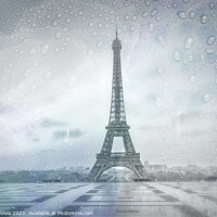 Buy canvas prints of EIFFEL TOWER Rainy Day | dreamy blue  by Melanie Viola