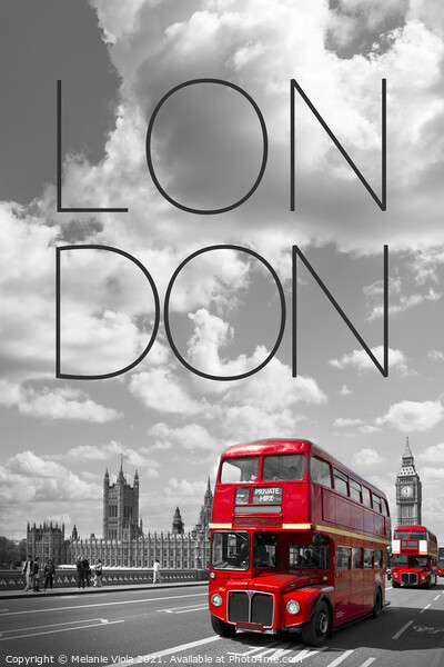 Red Buses in London | Text & Skyline Picture Board by Melanie Viola