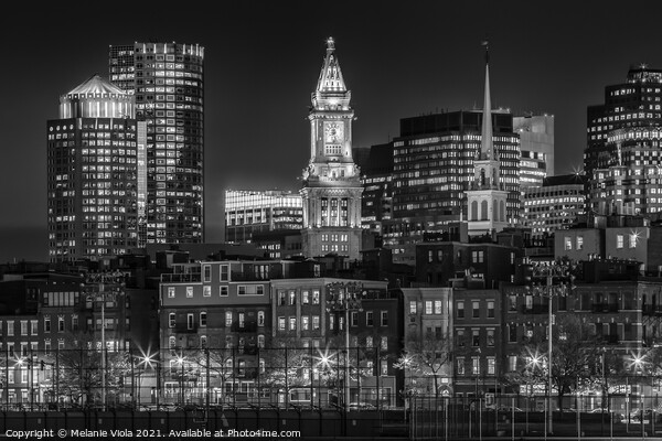 BOSTON Evening Skyline of North End & Financial District | Monochrome Picture Board by Melanie Viola