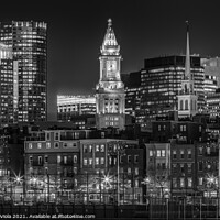 Buy canvas prints of BOSTON Evening Skyline of North End & Financial District | Monochrome by Melanie Viola