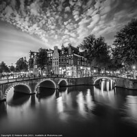 Buy canvas prints of AMSTERDAM Idyllic nightscape from Keizersgracht and Leidsegracht | Monochrome by Melanie Viola