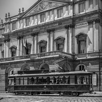 Buy canvas prints of MILAN Teatro alla Scala & Tram | monochrome by Melanie Viola