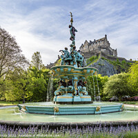 Buy canvas prints of Ross Fountain and Edinburgh Castle by Melanie Viola