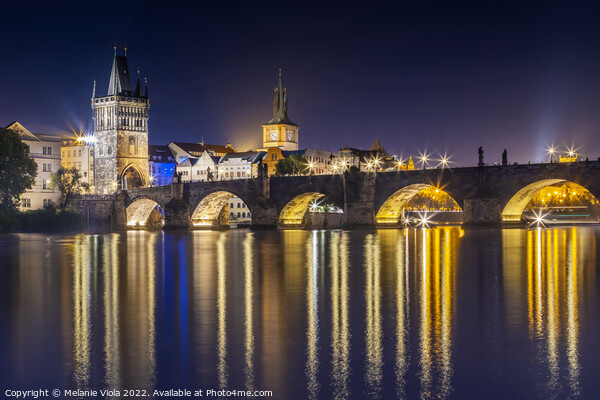Night impression of Charles Bridge with Old Town B Picture Board by Melanie Viola
