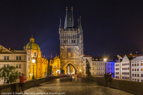 Evening bustle at the Charles Bridge in Prague Picture Board by Melanie Viola