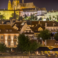 Buy canvas prints of Prague Castle and St. Vitus Cathedral by night by Melanie Viola