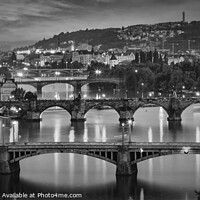 Buy canvas prints of Evening view over the Vltava bridges in Prague - Monochrome by Melanie Viola