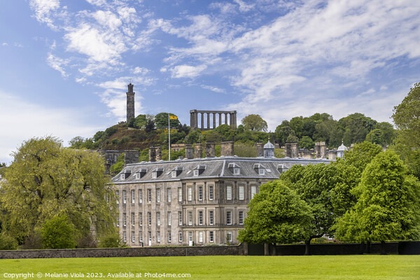Holyrood Palace with Nelson Monument and National Monument of Scotland  Picture Board by Melanie Viola