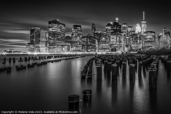 Manhattan Skyline in the evening | Monochrome Picture Board by Melanie Viola