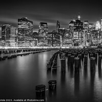 Buy canvas prints of Manhattan Skyline in the evening | Monochrome by Melanie Viola