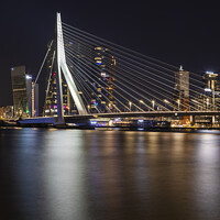 Buy canvas prints of Erasmus Bridge at night with Rotterdam skyline by Melanie Viola