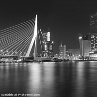Buy canvas prints of ROTTERDAM Erasmus Bridge at night | Monochrome Panorama by Melanie Viola