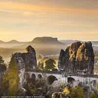 Buy canvas prints of Saxon Switzerland National Park - Bastei Bridge at sunrise by Melanie Viola