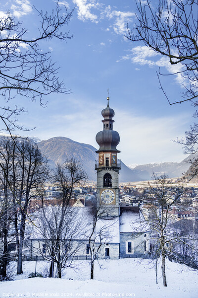 Winter impression from Bruneck with St. Katherine’s Church Picture Board by Melanie Viola
